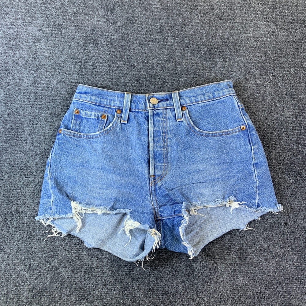Levis 501 Original Cut Off Denim Shorts Womens 25 Blue High Rise Frayed